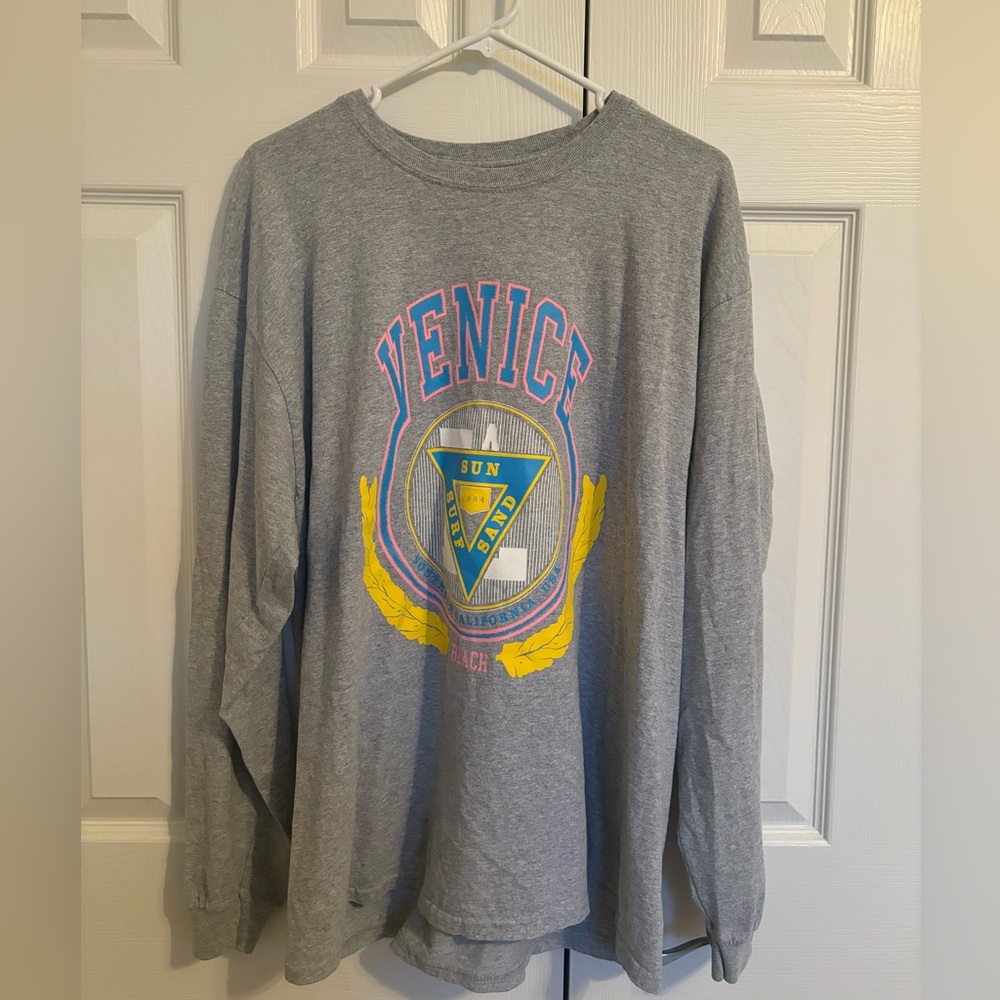 John Galt Gray Venice Graphic Long Sleeve Shirt